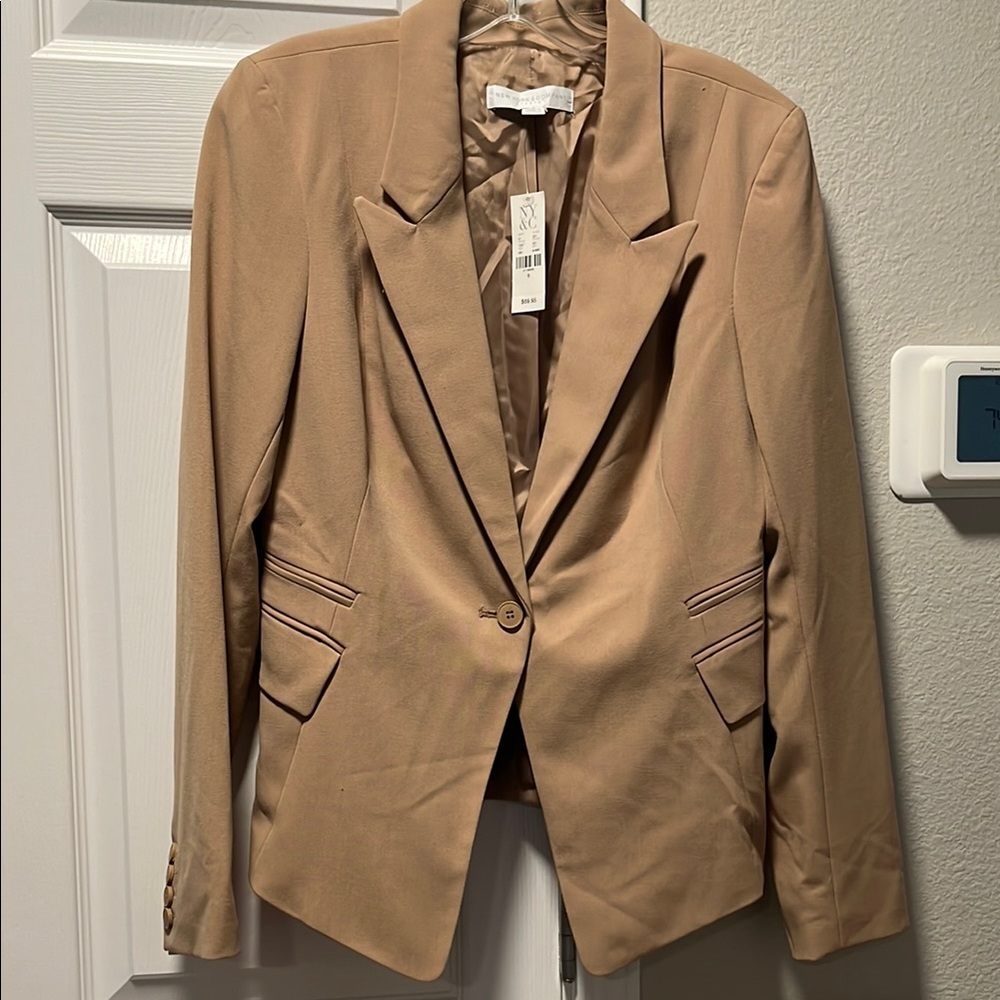 New York & Company Tan Blazer Classic Tailored Design